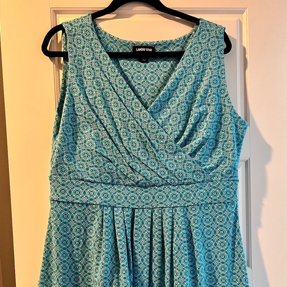 Land’s End Fit and Flair Dress Turqoise, Size XL 16
